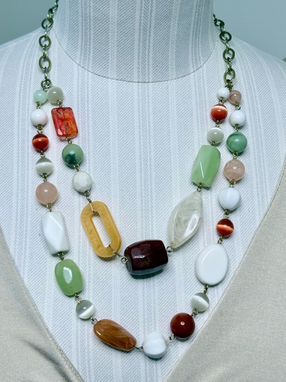 Vintage-Inspired Double Strand Mixed Media Necklace 16”-20” Boho